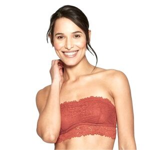 Auden Underwire Unlined Bandeau Bra Lace Rust Red Orange Medium 34C 36B 34D 36C